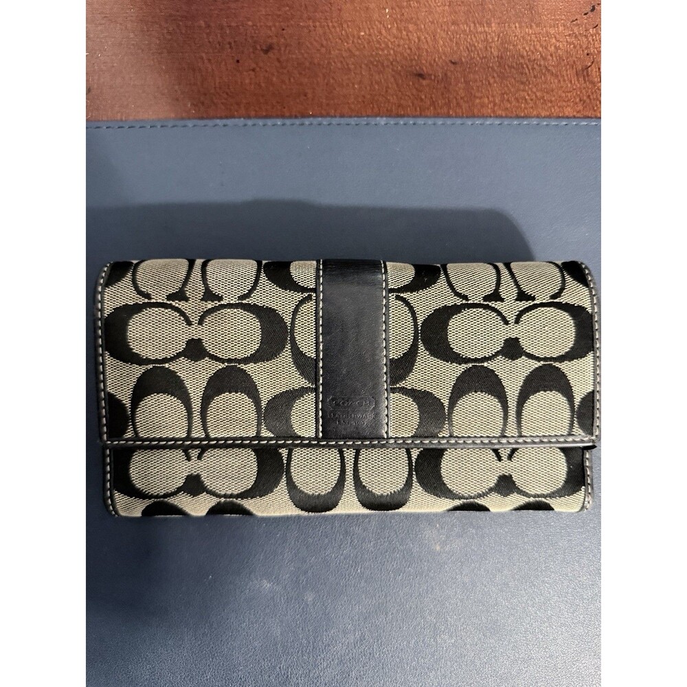 Coach Signature ‘C’ Canvas Trifold Checkbook Wallet Vintage